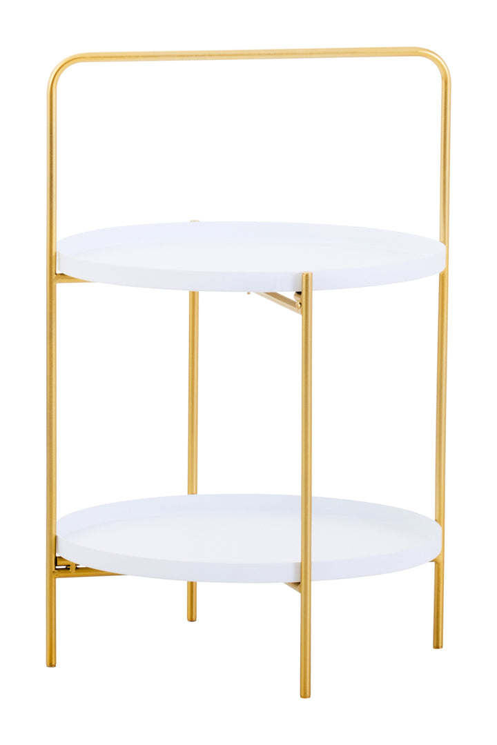 Trosa Side Table – Two Tier in White and Gold Finish