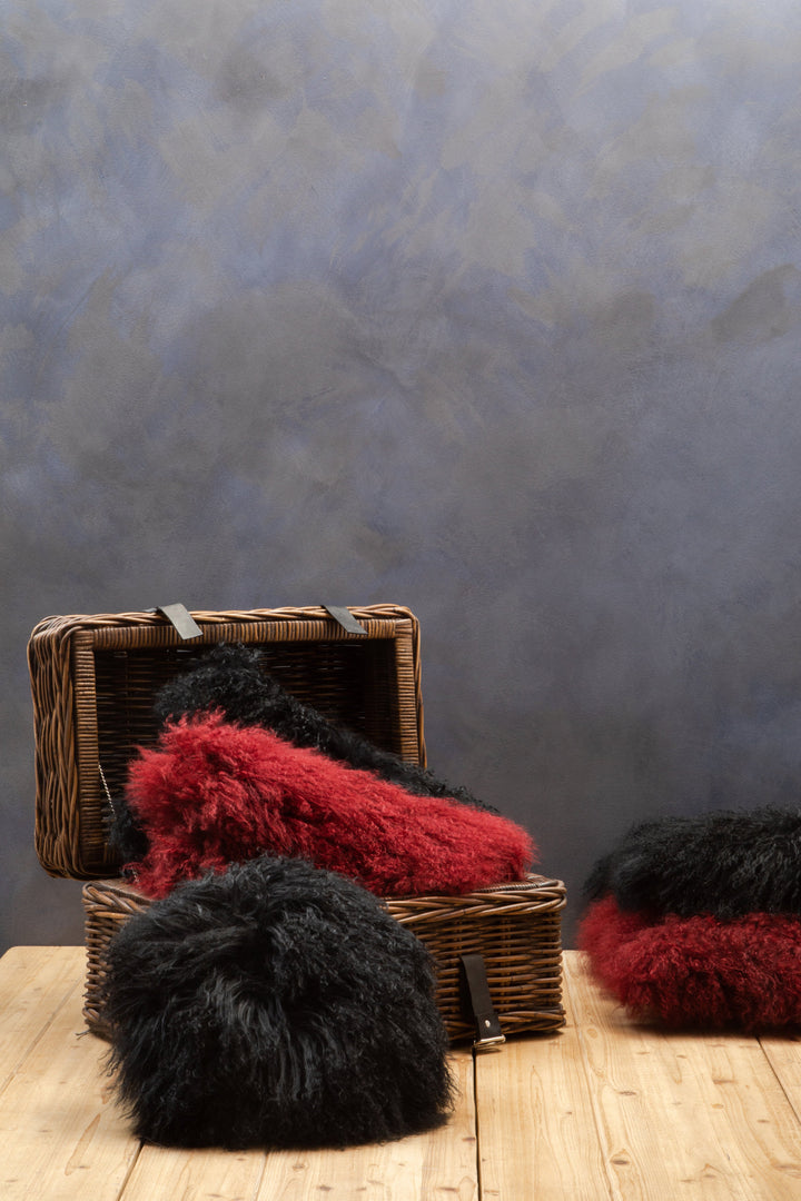 Bosie Maroon Mongolian Lamb Fur Cushion – Small