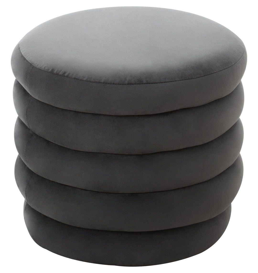 Helen Round Footstool in Graphite Velvet Upholstery