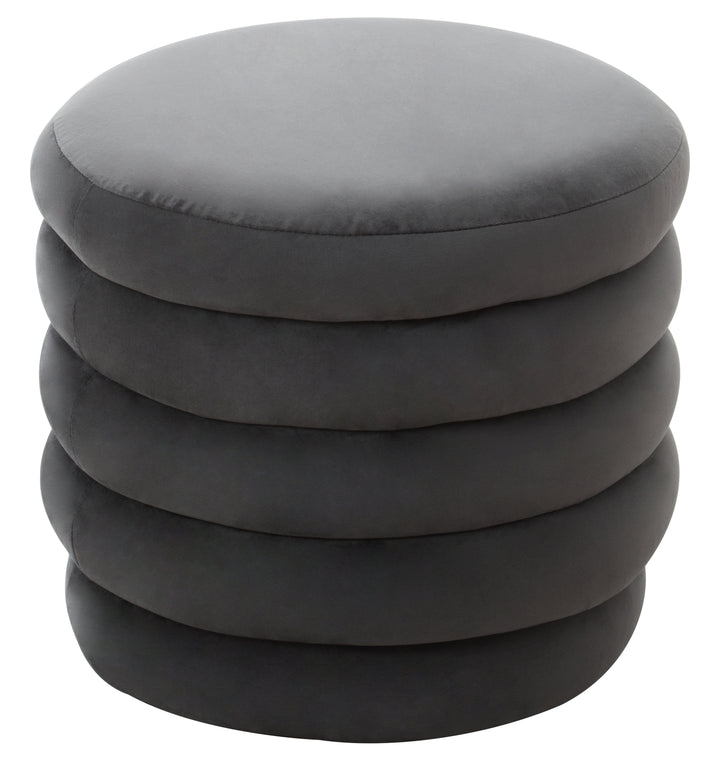 Helen Round Footstool in Graphite Velvet Upholstery