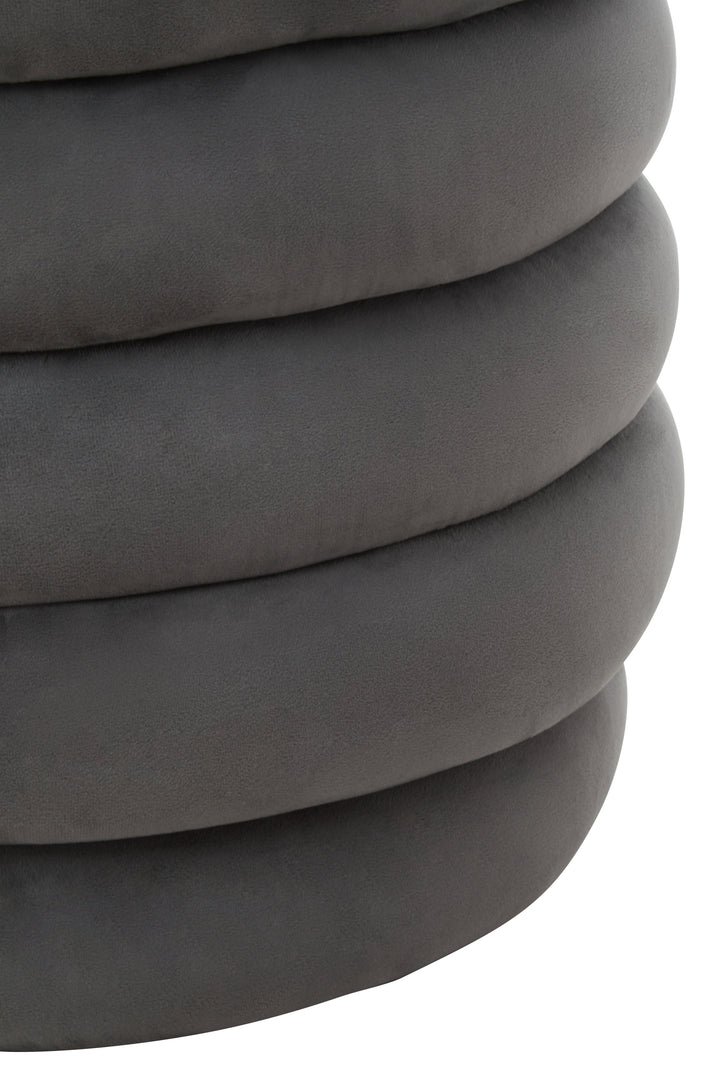 Helen Round Footstool in Graphite Velvet Upholstery