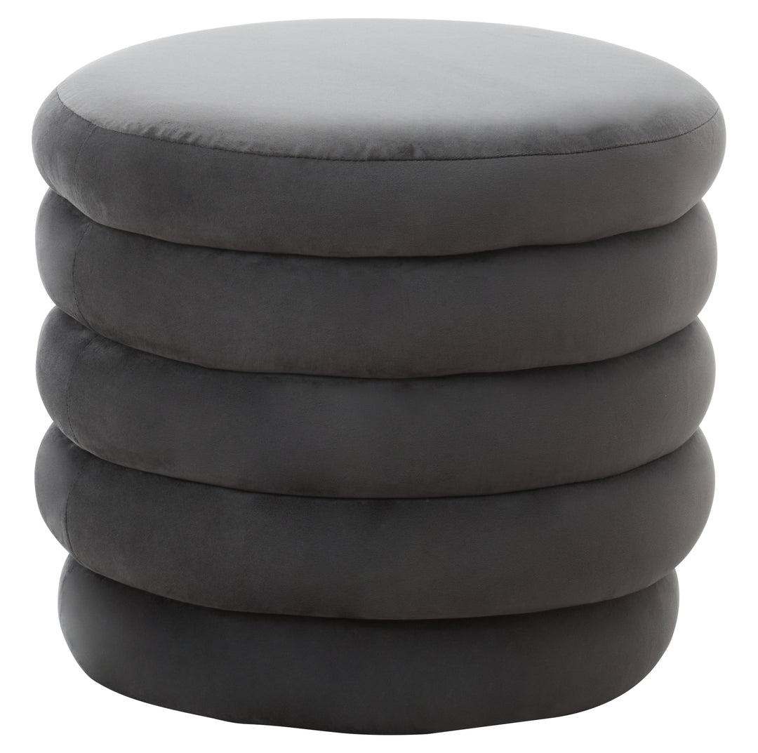 Helen Round Footstool in Graphite Velvet Upholstery