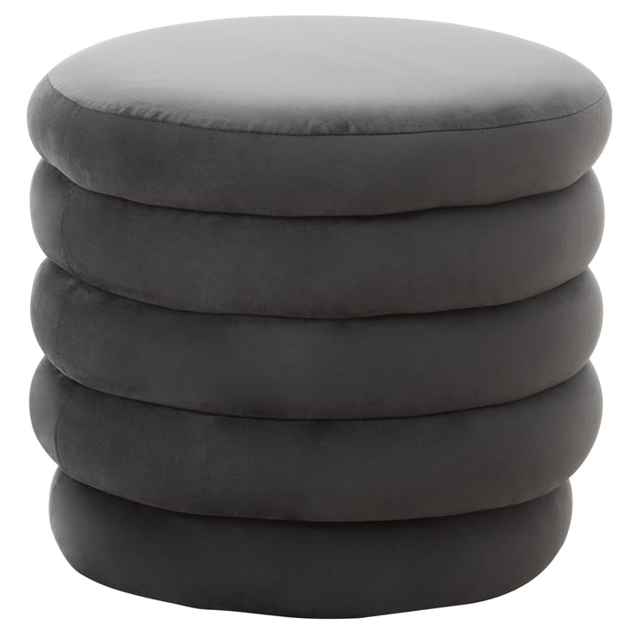 Helen Round Footstool in Graphite Velvet Upholstery