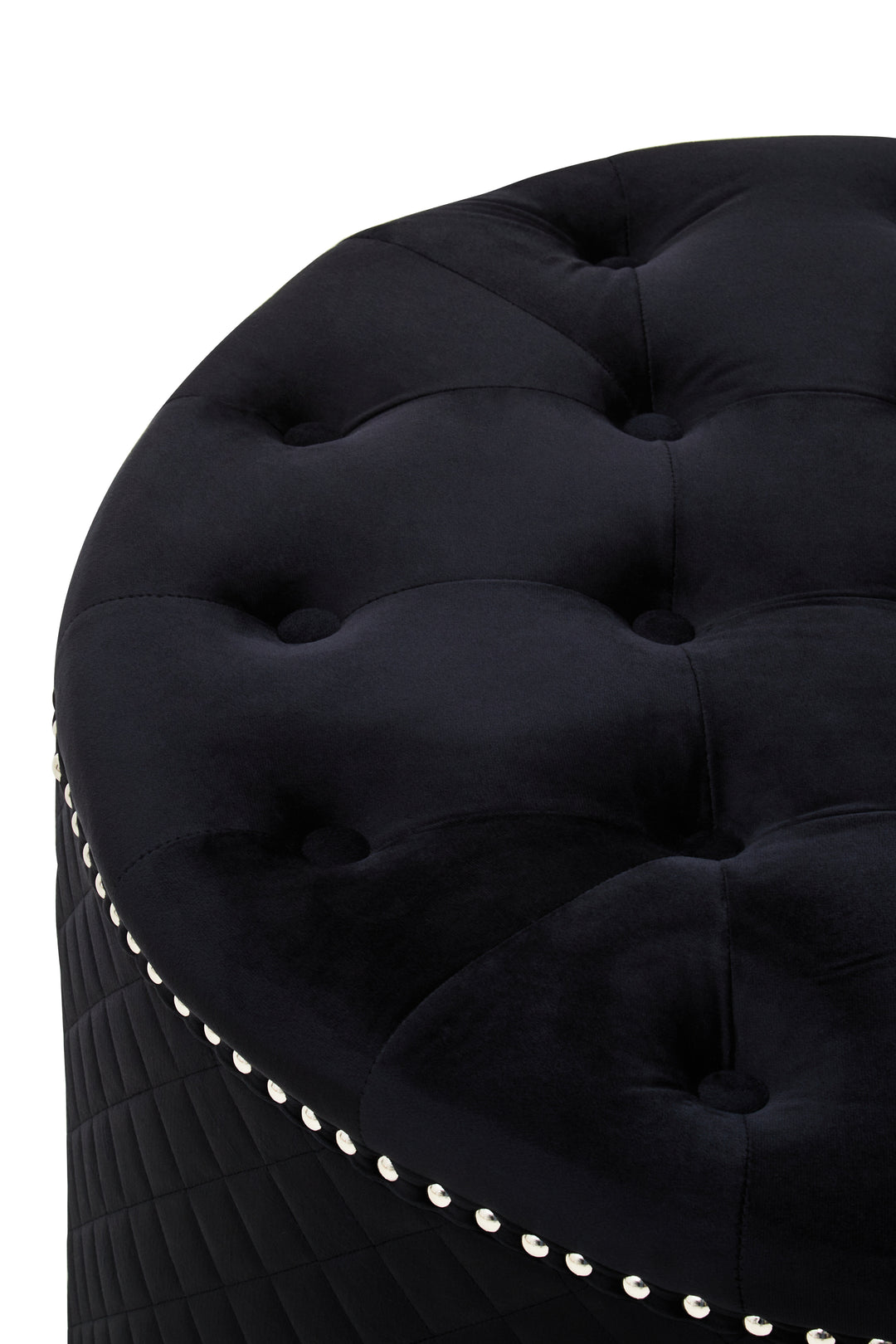 Zamora Round Black Velvet Ottoman