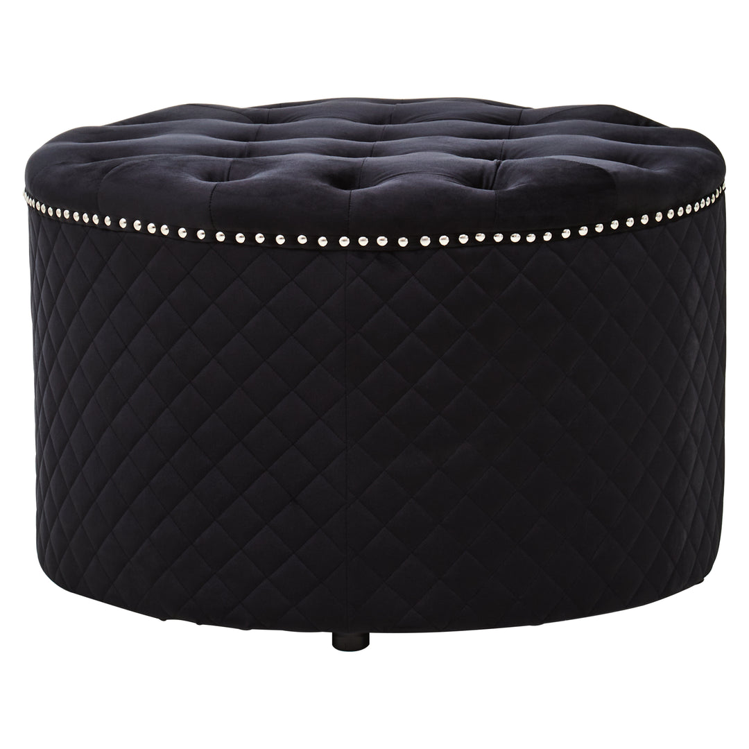 Zamora Round Black Velvet Ottoman