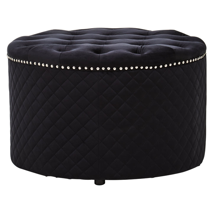 Zamora Round Black Velvet Ottoman
