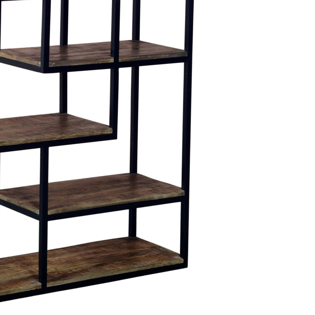 Multi-Shelf Industrial Storage Unit – Rustic Wood & Black Metal