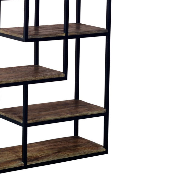 Multi-Shelf Industrial Storage Unit – Rustic Wood & Black Metal