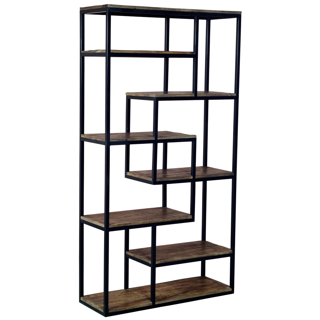 Multi-Shelf Industrial Storage Unit – Rustic Wood & Black Metal