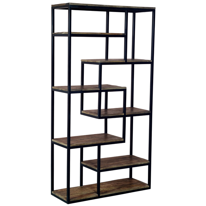 Multi-Shelf Industrial Storage Unit – Rustic Wood & Black Metal