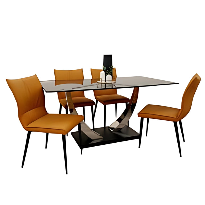 Venus Dining Table with 4 Flora Leather Dining Chairs