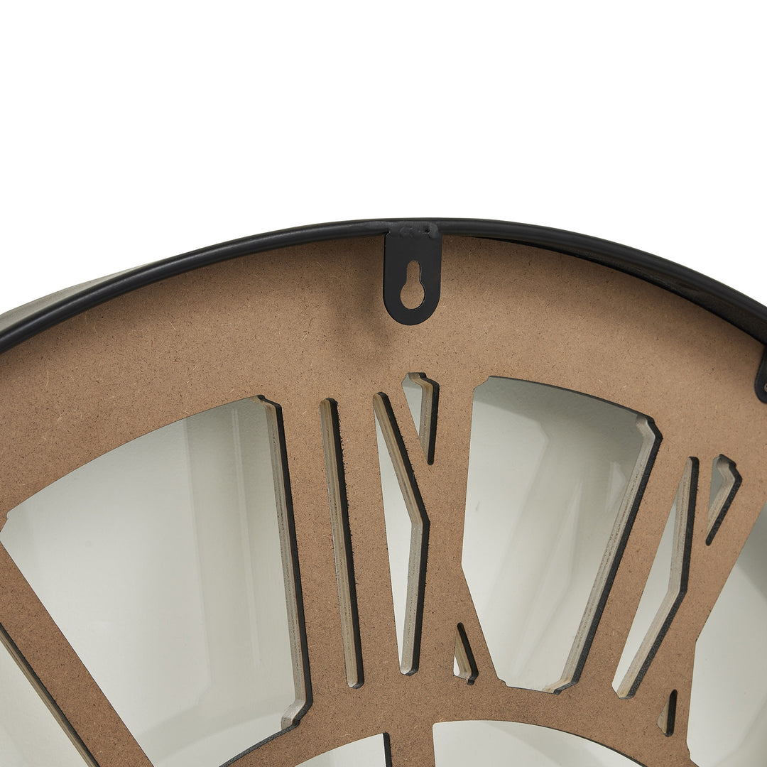 Black Frame Skeleton Clock with White Roman Numerals