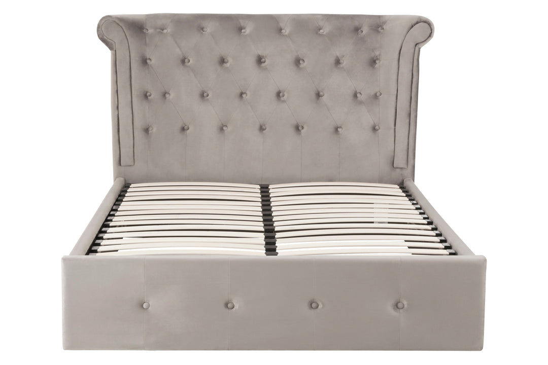 Edison Ottoman Double Bed in Grey Velvet Upholstery