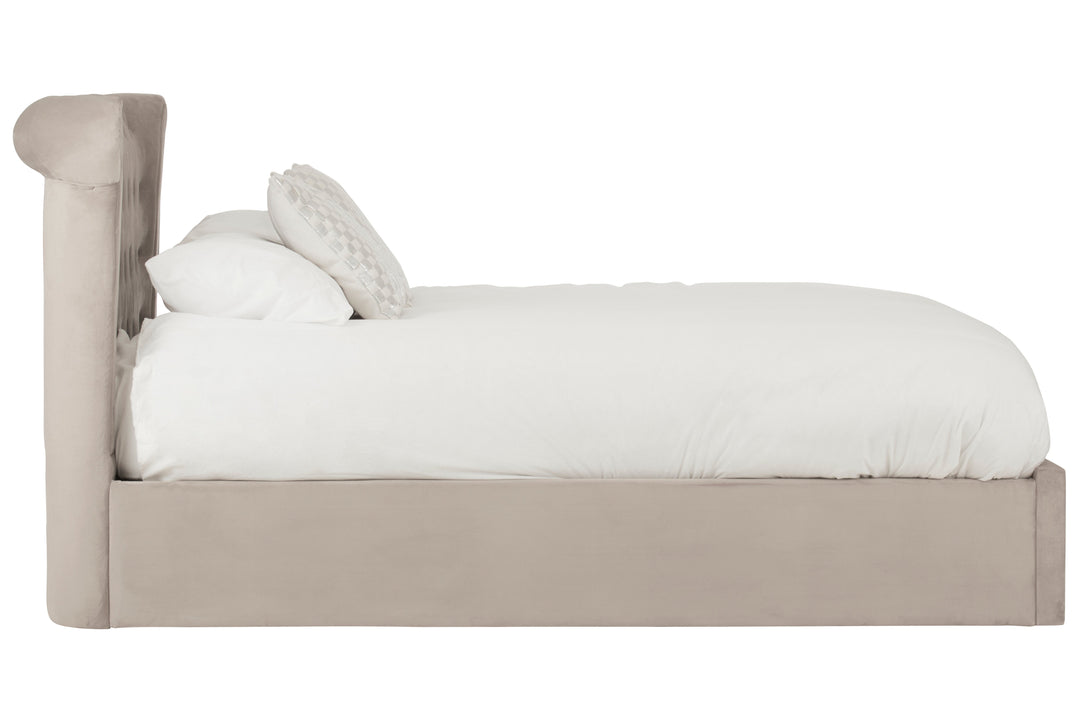 Edison Ottoman Double Bed in Mink Velvet Upholstery