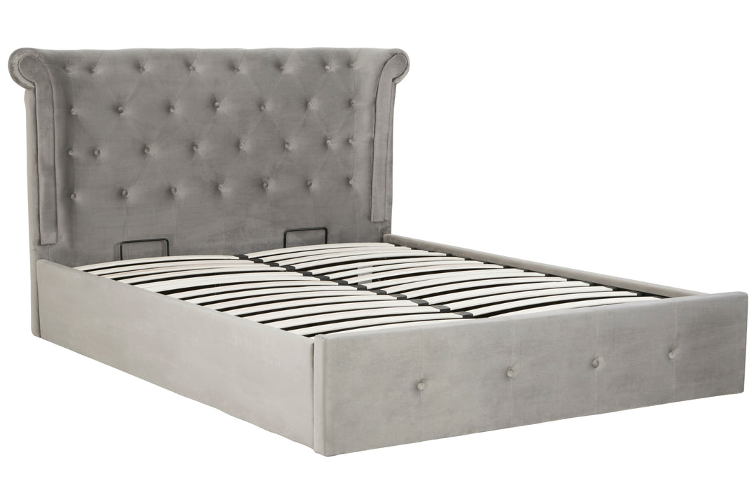Edison Grey Brushed Velvet Ottoman King Bed