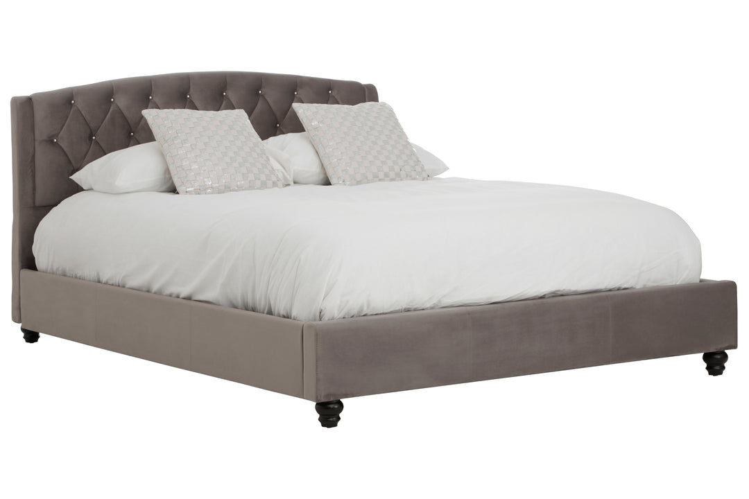 Josephine King Bed in Grey Velvet Upholstery