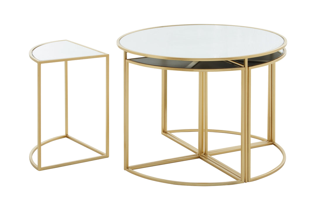 Jolie Nesting Tables – 5 Piece Set with Mirrored Tops and Gold Frame
