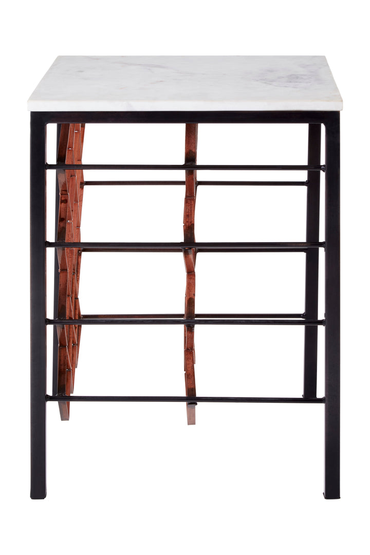 Templar White Marble & Iron Wine Rack Table