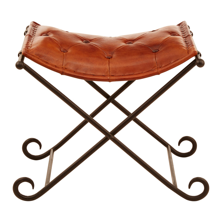 Buffalo Tan Leather & Iron Folding Stool