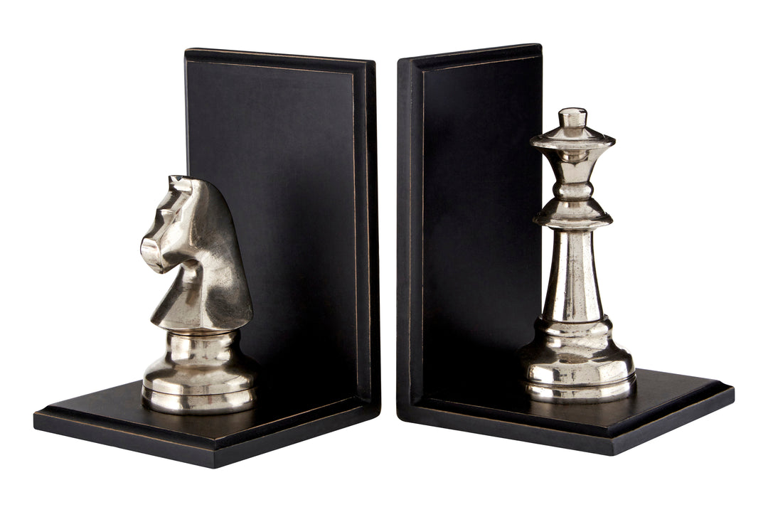 Kensington Townhouse Bookends with Silver Chess Piece Design
