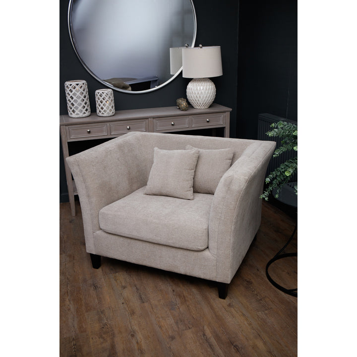 Vesper Taupe Cushion Back Snuggle Chair – Cozy Elegance with Extra Space