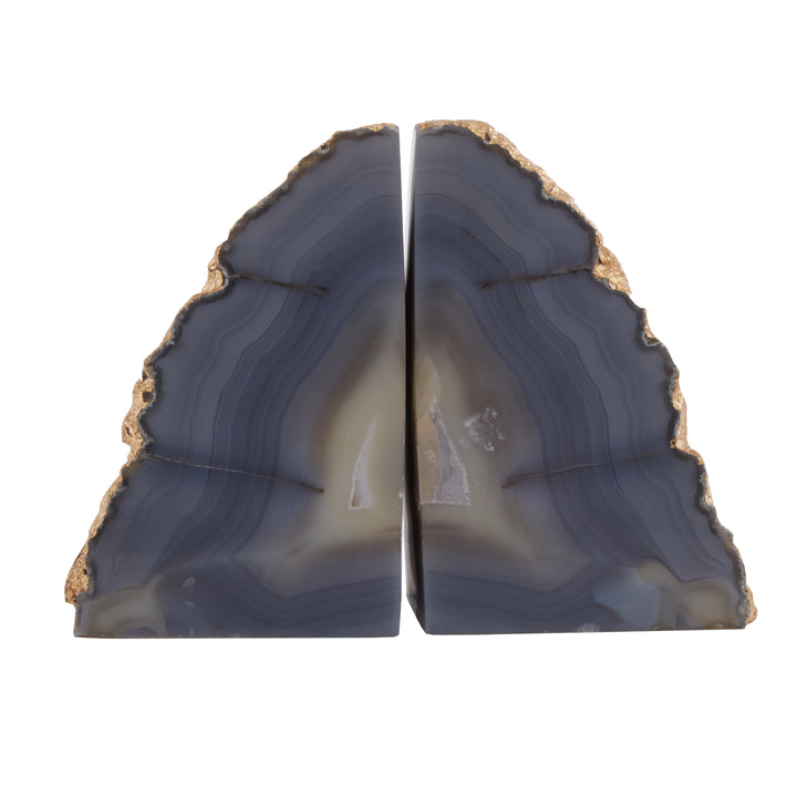Bowerbird Bookends in Agata Grey and Gold Finish