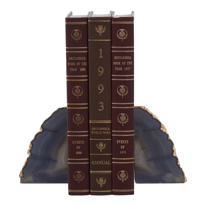 Bowerbird Bookends in Agata Grey and Gold Finish