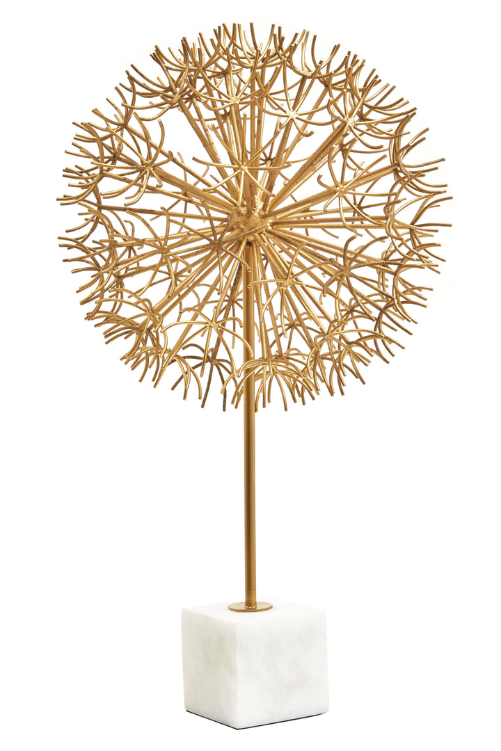 Evra Gold Dandelion Sculpture On White Marble Base