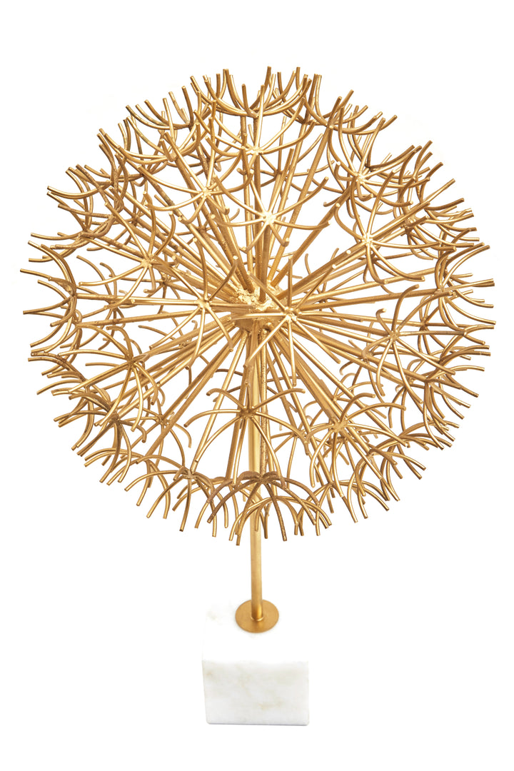 Evra Gold Dandelion Sculpture On White Marble Base