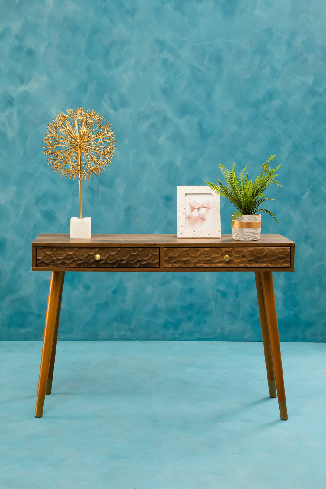 Evra Gold Dandelion Sculpture On White Marble Base