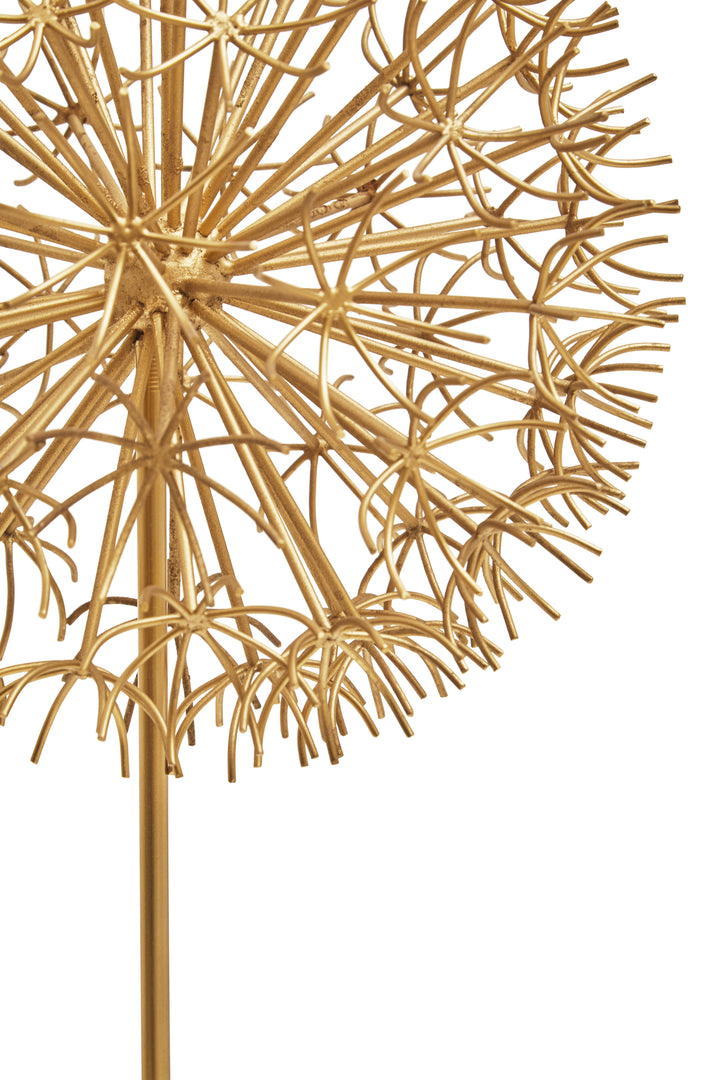 Evra Gold Dandelion Sculpture On White Marble Base