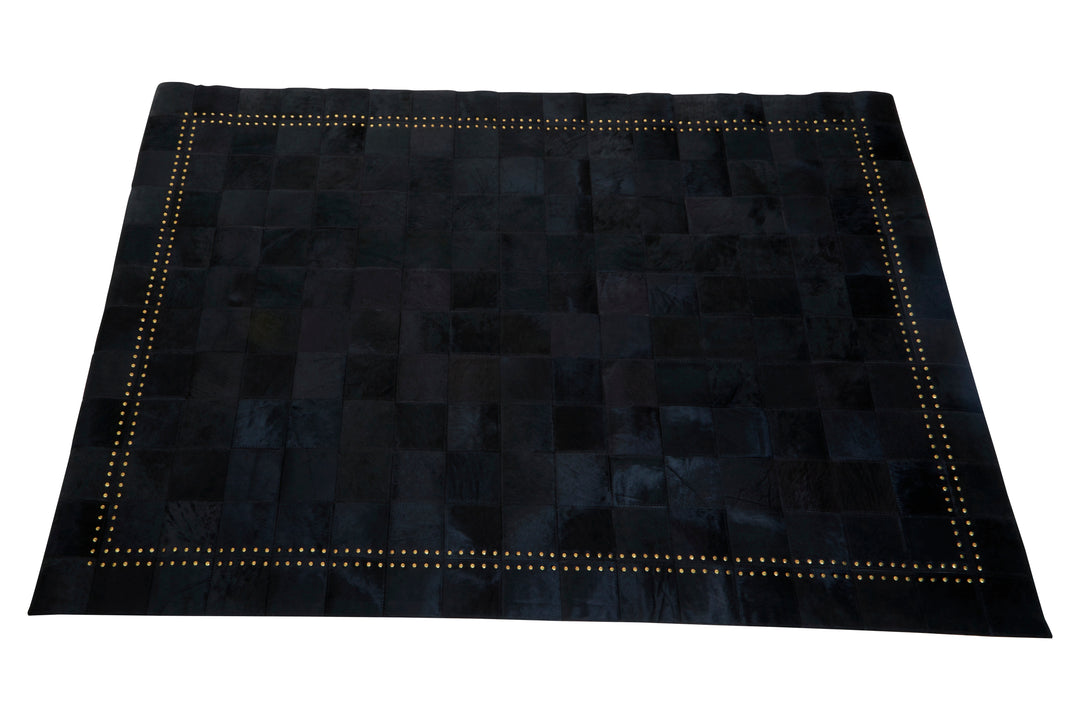 Bosie Safira Small Rug in Black Patchwork Leather with Gold Stud Detailing
