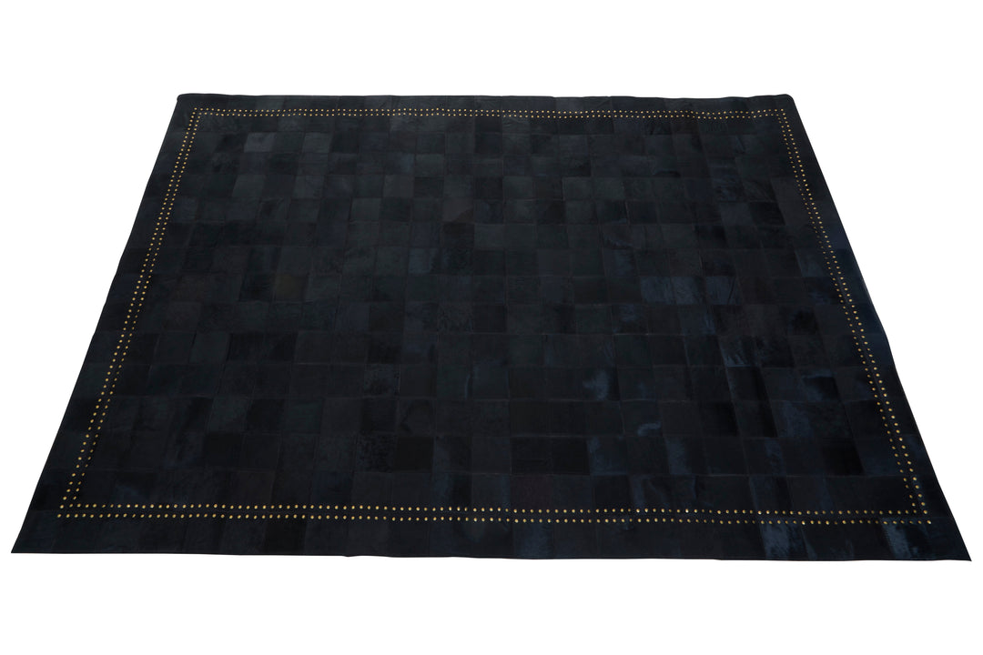 Bosie Safira Large Rug – Black Patchwork Leather with Gold Stud Detailing