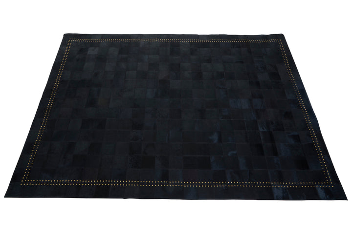 Bosie Safira Large Rug – Black Patchwork Leather with Gold Stud Detailing