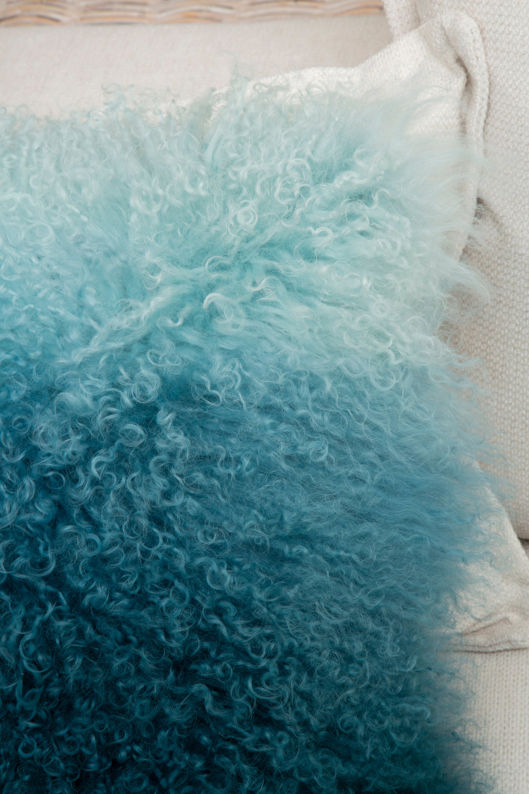 Bosie Square Cushion in Blue Mongolian Fur