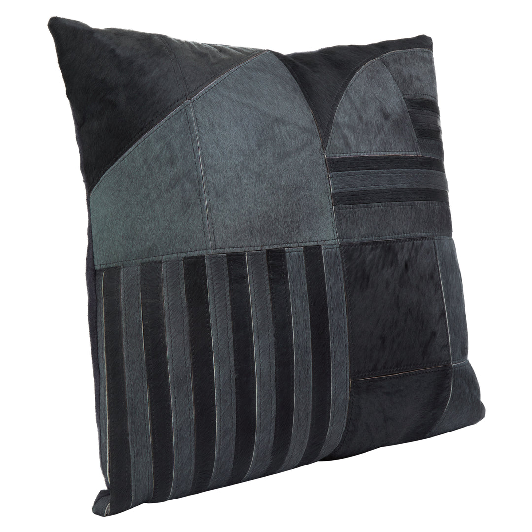 Bosie Safira Cushion in Black and Grey Leather with Deco Print