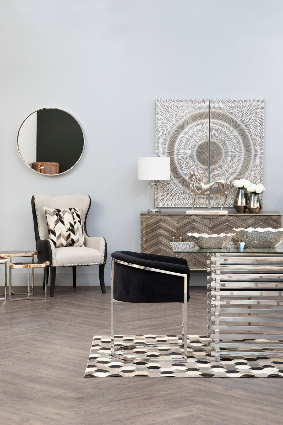 Modello Wall Art with Silver Wood Carving Design