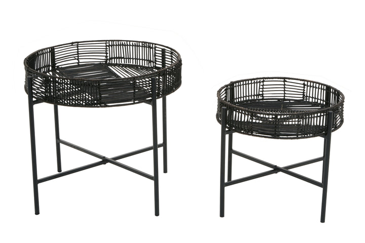 Batu Side Tables – Set of Two in Black Rattan Finish