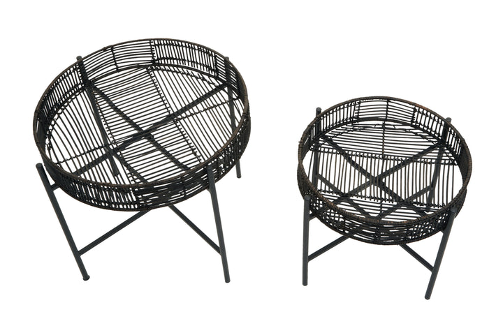 Batu Side Tables – Set of Two in Black Rattan Finish