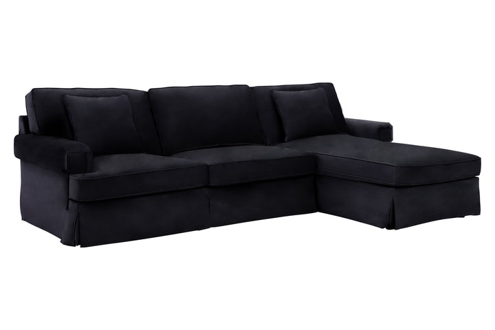 Ralph Three-Seater Black Velvet Chaise Sofa