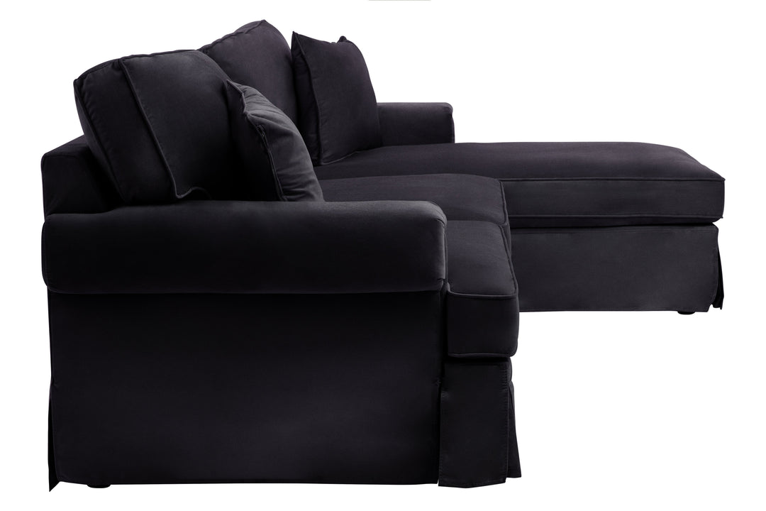 Ralph Three-Seater Black Velvet Chaise Sofa