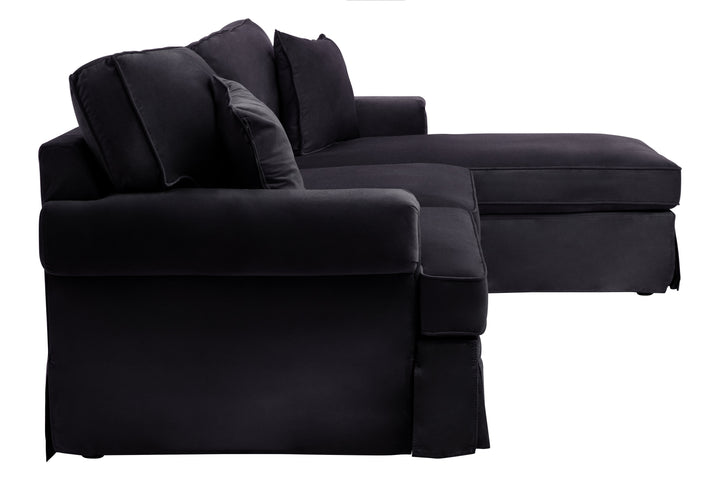 Ralph Three-Seater Black Velvet Chaise Sofa