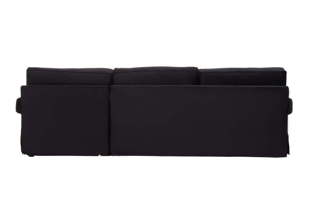 Ralph Three-Seater Black Velvet Chaise Sofa