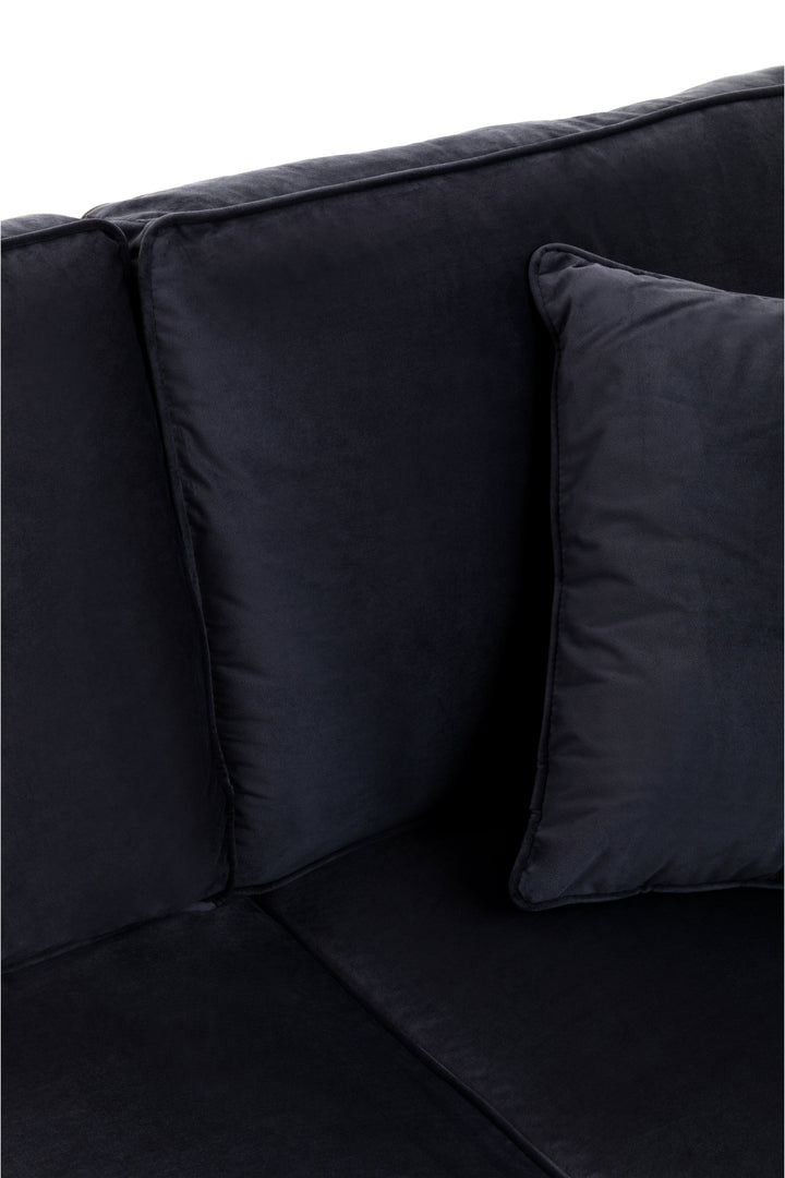 Ralph Three-Seater Black Velvet Chaise Sofa