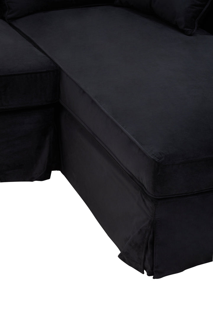Ralph Three-Seater Black Velvet Chaise Sofa