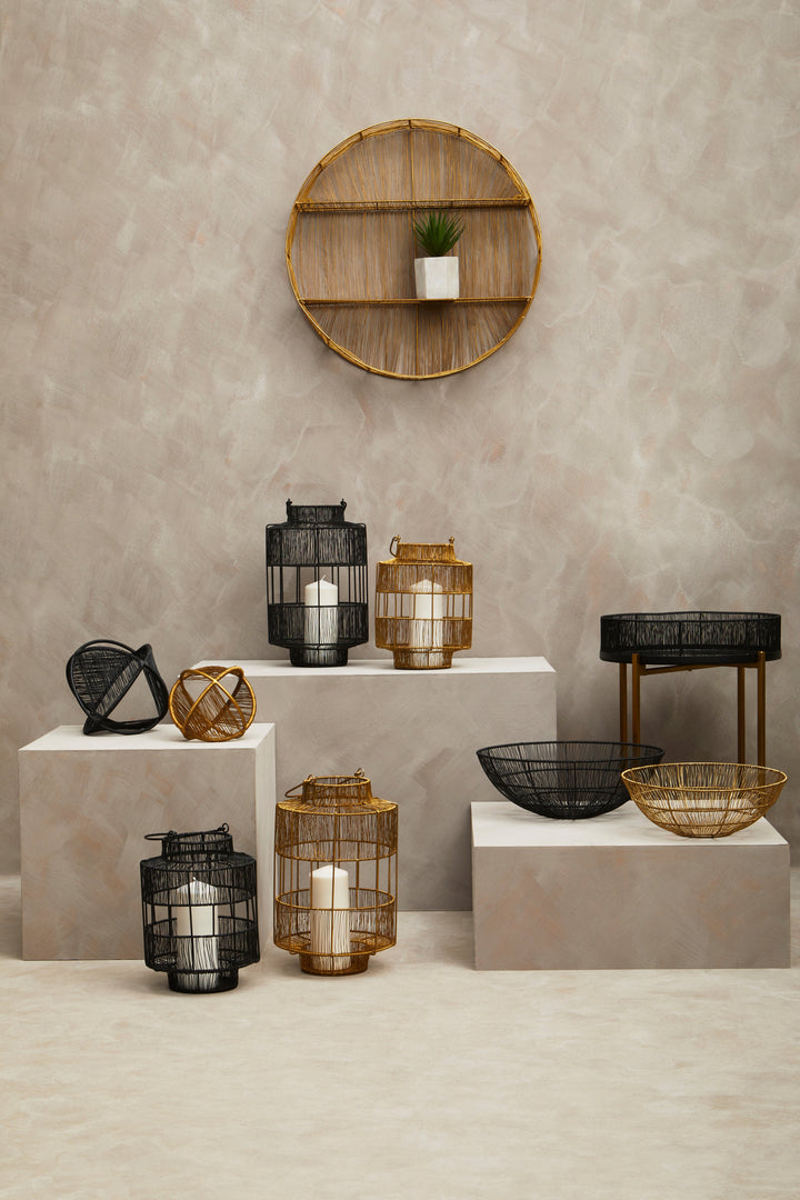 Enzo Round Wall Shelf in Gold Wire Frame