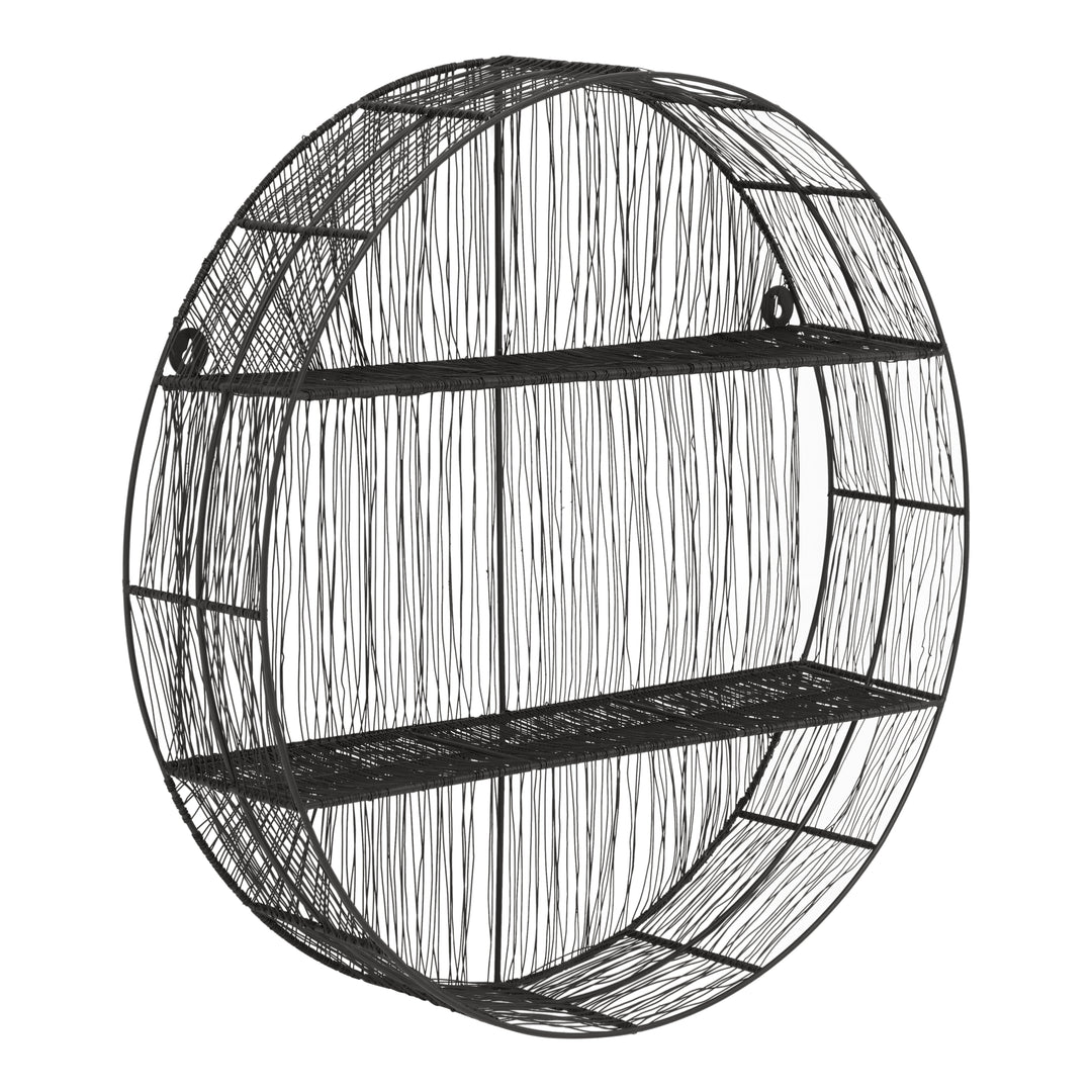 Enzo Round Wall Shelf in Black Wire Frame
