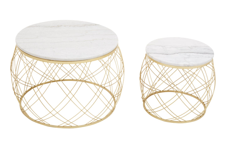 Jodie Side Tables – Set of Two with White Marble Top and Gold Frame
