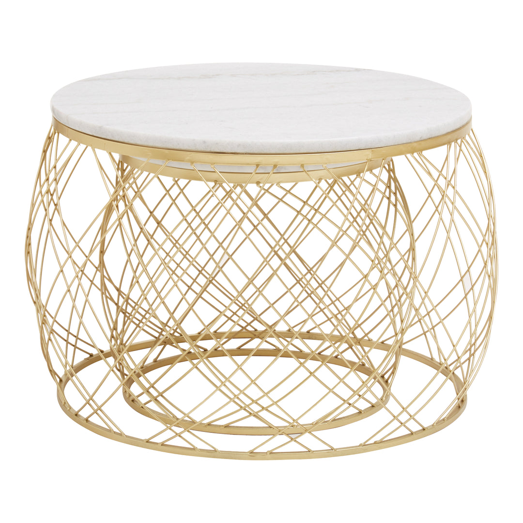 Jodie Side Tables – Set of Two with White Marble Top and Gold Frame