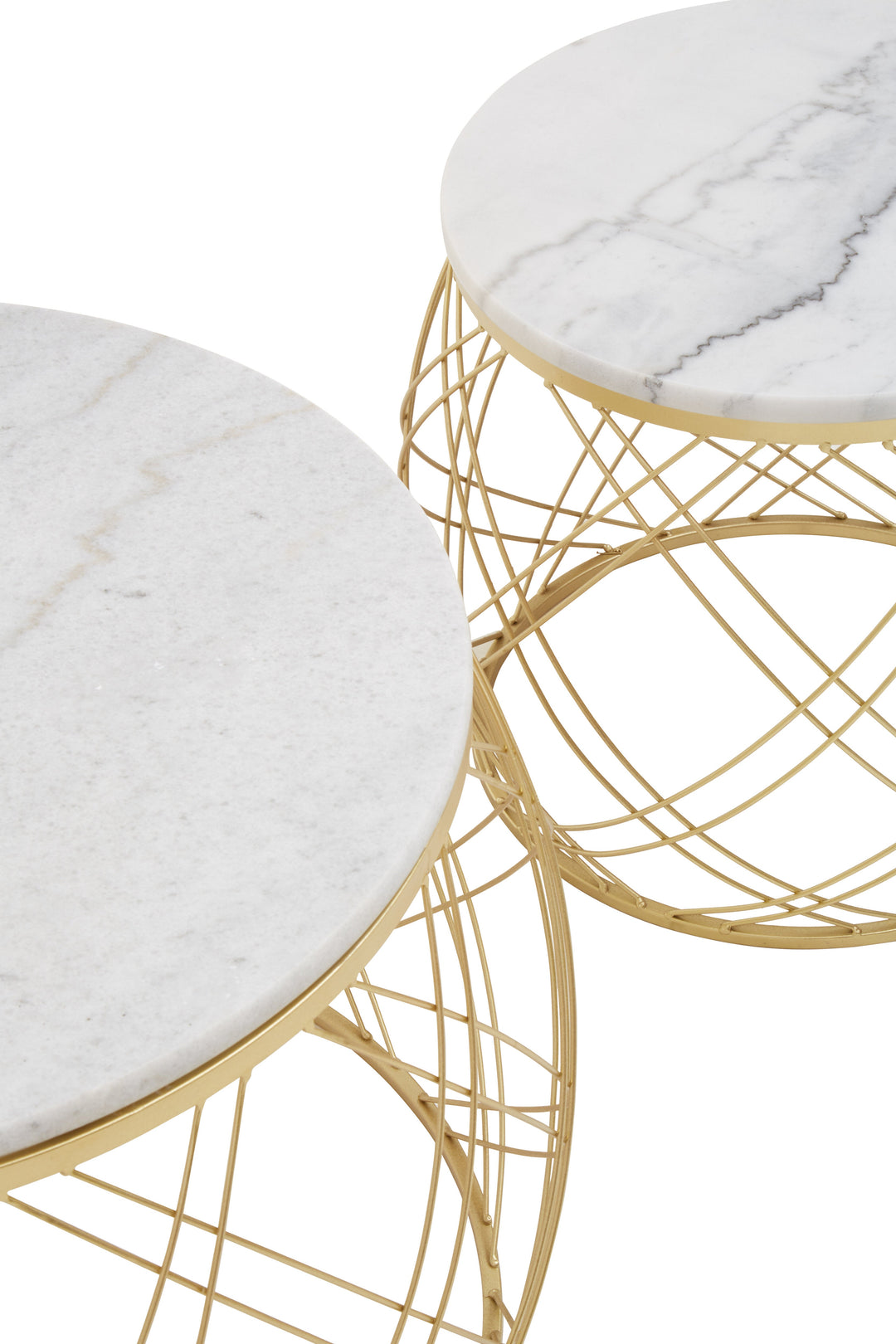 Jodie Side Tables – Set of Two with White Marble Top and Gold Frame
